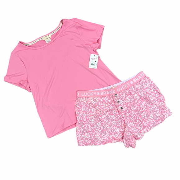Lucky Brand Other - Lucky Brand Women’s Size Small Pink and White Floral Pajama Shorts and T Set